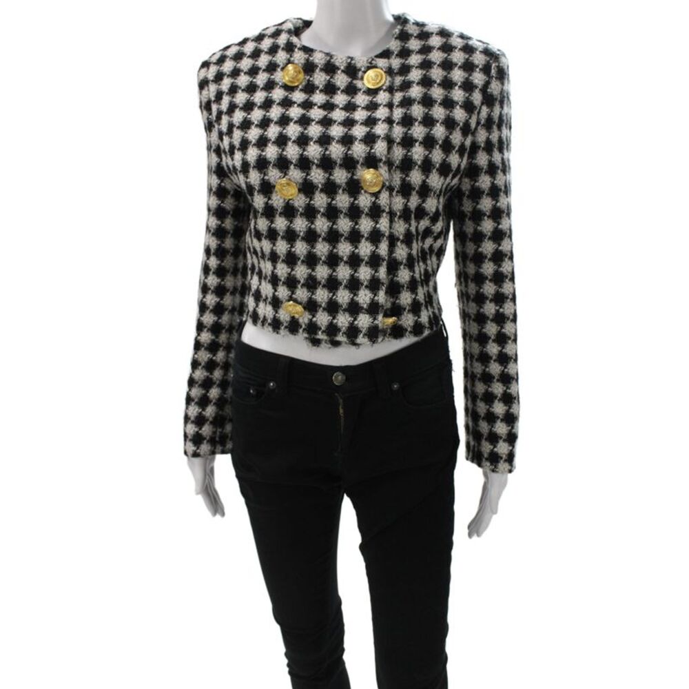 Versace Women Black Check Basic Jacket Button 74% Acetate Size 28
